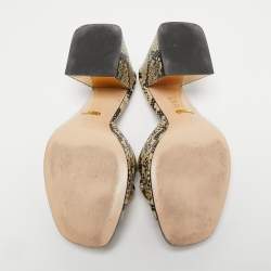 Gucci Black/Beige Snakeskin Embossed Leather Horsebit Slide Sandals Size 38.5
