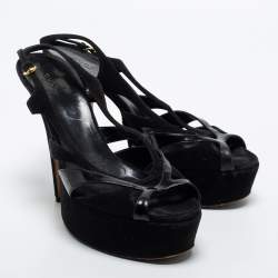 مملوكة مسبقًا Gucci Black Suede Peep Toe  Platform Sandals Size 41