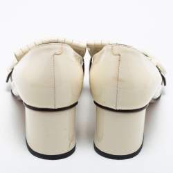 Pre Owned Gucci Cream Patent Leather Double G Fringes Mid Heel Pumps Size 37.5