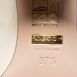 Pre Owned Gucci Cream Patent Leather Double G Fringes Mid Heel Pumps Size 37.5