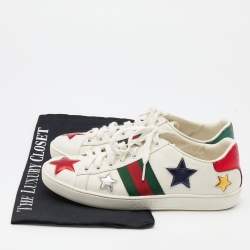 Pre Owned Gucci White Leather Metallic Stars Ace Low Top Sneakers Size 36
