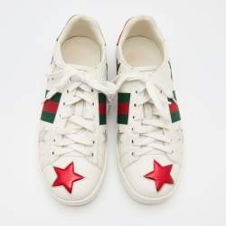 Pre Owned Gucci White Leather Metallic Stars Ace Low Top Sneakers Size 36