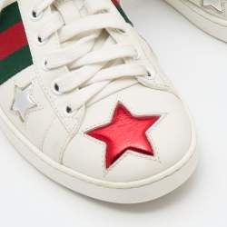 Pre Owned Gucci White Leather Metallic Stars Ace Low Top Sneakers Size 36