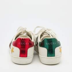 Pre Owned Gucci White Leather Metallic Stars Ace Low Top Sneakers Size 36