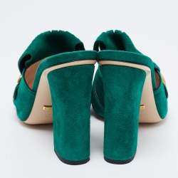 Pre Owned Gucci Green Suede GG Marmont Fringe Slide Sandals Size 40.5