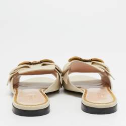 مملوكة مسبقًا Gucci Cream Leather Crystal Embellished Queen Margaret Bee Flat Slides Size 37.5