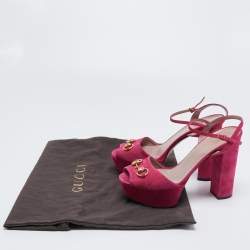 Pre Owned Gucci Pink Suede Claudie Ankle Strap Sandals Size 39.5