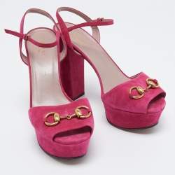 Pre Owned Gucci Pink Suede Claudie Ankle Strap Sandals Size 39.5