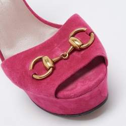 Pre Owned Gucci Pink Suede Claudie Ankle Strap Sandals Size 39.5