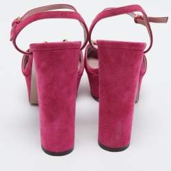 Pre Owned Gucci Pink Suede Claudie Ankle Strap Sandals Size 39.5