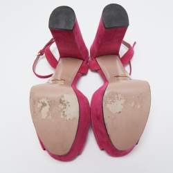 Pre Owned Gucci Pink Suede Claudie Ankle Strap Sandals Size 39.5