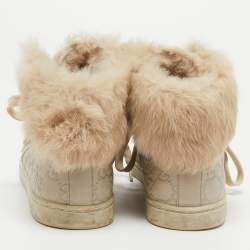 Gucci Cream Guccissima Leather and Fur High Top Sneakers Size 38