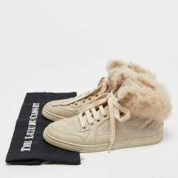 Gucci Cream Guccissima Leather and Fur High Top Sneakers Size 38