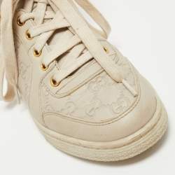 Gucci Cream Guccissima Leather and Fur High Top Sneakers Size 38