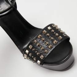 Pre Owned Gucci Black Studded Leather Leila Ankle Strap Sandals Size 40
