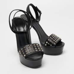 Pre Owned Gucci Black Studded Leather Leila Ankle Strap Sandals Size 40