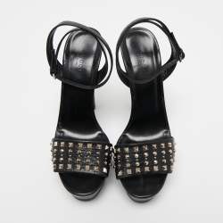 Pre Owned Gucci Black Studded Leather Leila Ankle Strap Sandals Size 40