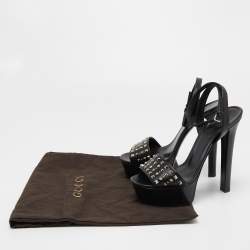 Pre Owned Gucci Black Studded Leather Leila Ankle Strap Sandals Size 40