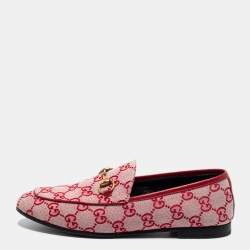 مملوكة مسبقًا Gucci Red GG Canvas And Leather Horsebit Slip On Loafers Size 37