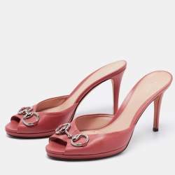 Pre Owned Gucci Pink Leather Hollywood Slide Sandals Size 39