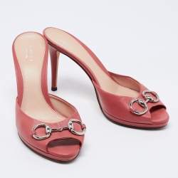 Pre Owned Gucci Pink Leather Hollywood Slide Sandals Size 39