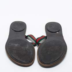 Pre Owned Gucci Tricolor Web and Leather GG Thong Flat Slides Size 37.5