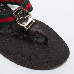 Pre Owned Gucci Tricolor Web and Leather GG Thong Flat Slides Size 37.5