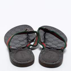 Pre Owned Gucci Tricolor Web and Leather GG Thong Flat Slides Size 37.5