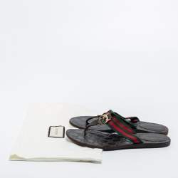 Pre Owned Gucci Tricolor Web and Leather GG Thong Flat Slides Size 37.5