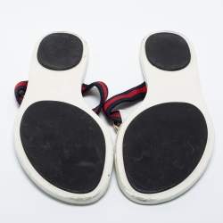 Pre Owned Gucci White Leather GG Web Thong Flats Size 37.5