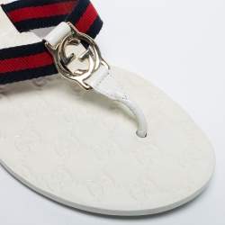 Pre Owned Gucci White Leather GG Web Thong Flats Size 37.5