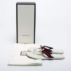 Pre Owned Gucci White Leather GG Web Thong Flats Size 37.5