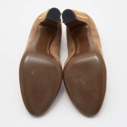 Pre Owned Gucci Brown Suede Studded Block Heel Pumps Size 38.5