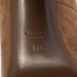Pre Owned Gucci Brown Suede Studded Block Heel Pumps Size 38.5