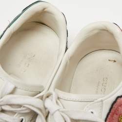 Pre Owned Gucci White Leather Floral Embroidered Ace Sneakers Size 40