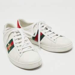 مملوكة مسبقًا Gucci White Leather Bee Embroidered Ace Sneakers Size 38