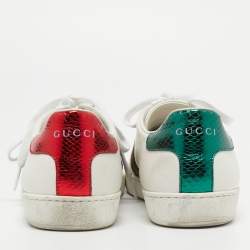 مملوكة مسبقًا Gucci White Leather Bee Embroidered Ace Sneakers Size 38