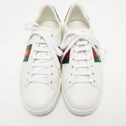 مملوكة مسبقًا Gucci White Leather Bee Embroidered Ace Sneakers Size 38