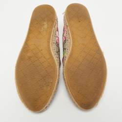 Pre Owned Gucci Brown/Beige Floral Print GG Supreme Canvas Espadrille Flats Size 38