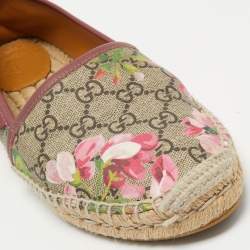 Pre Owned Gucci Brown/Beige Floral Print GG Supreme Canvas Espadrille Flats Size 38