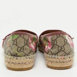 Pre Owned Gucci Brown/Beige Floral Print GG Supreme Canvas Espadrille Flats Size 38