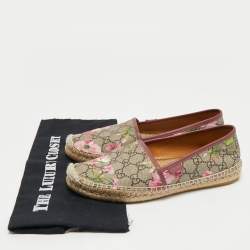 Pre Owned Gucci Brown/Beige Floral Print GG Supreme Canvas Espadrille Flats Size 38