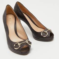 Pre Owned Gucci Brown Guccissima Leather Horsebit Peep Toe Pumps Size 37