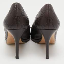Pre Owned Gucci Brown Guccissima Leather Horsebit Peep Toe Pumps Size 37