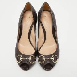 Pre Owned Gucci Brown Guccissima Leather Horsebit Peep Toe Pumps Size 37
