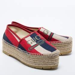 Pre Owned Gucci Multicolor Canvas Sylvie Platform Espadrilles Size 39