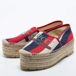 Pre Owned Gucci Multicolor Canvas Sylvie Platform Espadrilles Size 39