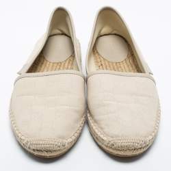 Pre Owned Gucci Cream GG Canvas Espadrilles Flats Size 37.5