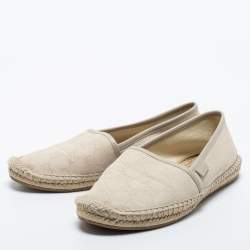 Pre Owned Gucci Cream GG Canvas Espadrilles Flats Size 37.5