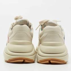 مملوكة مسبقًا Gucci Cream Leather Rhyton Glitter Logo Sneakers Size 36